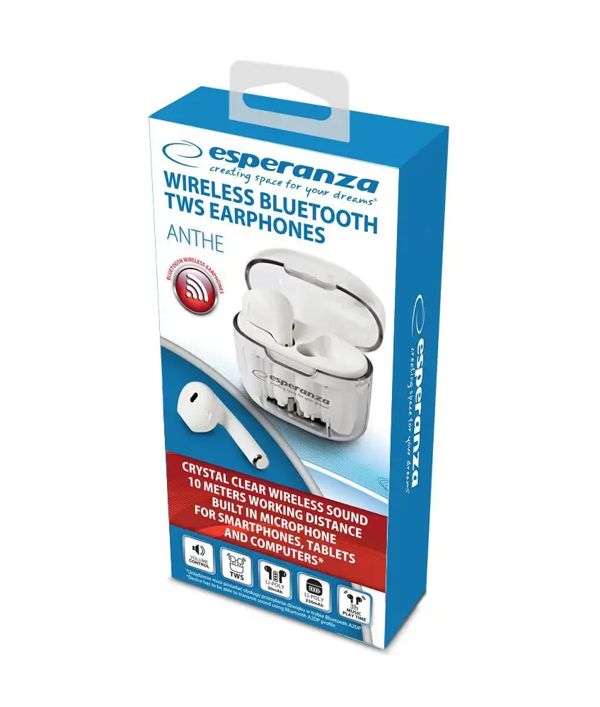 Esperanza EH237W Bluetooth In-Ear Headphone TWS White