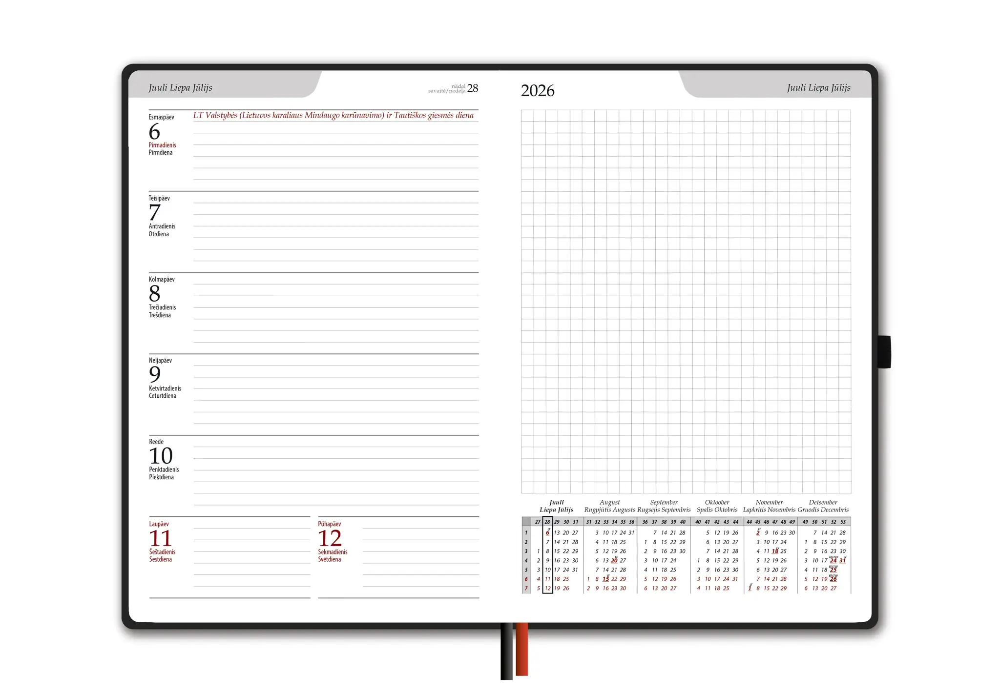 Kalendorius BALTIC WEEK, 2026, PU, A5, turkio (Baltic)