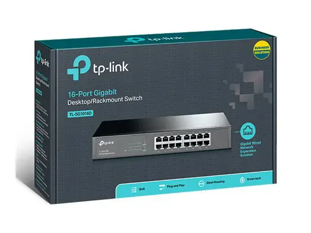 "TP-Link" 16 prievadų "Gigabit" tinklo komutatorius, nevaldomas, "Gigabit Ethernet" (10/100/1000), dvipusis duomenų perdavimas, montuojamas į stovą