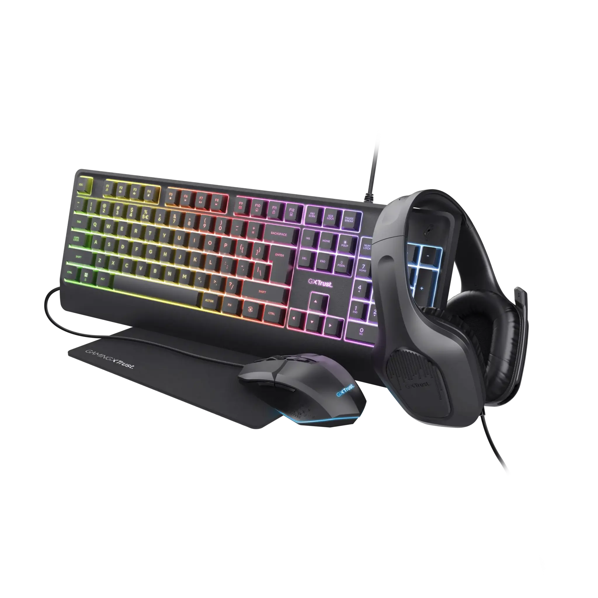 "Trust GXT 792 QUADROX", pilno dydžio (100 %), USB, QWERTY, LED, juoda, pelė pridedama