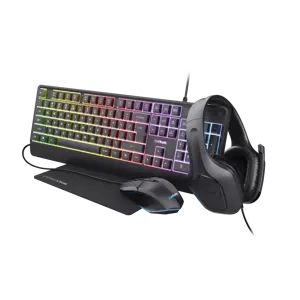 "Trust GXT 792 QUADROX", pilno dydžio (100 %), USB, QWERTY, LED, juoda, pelė pridedama