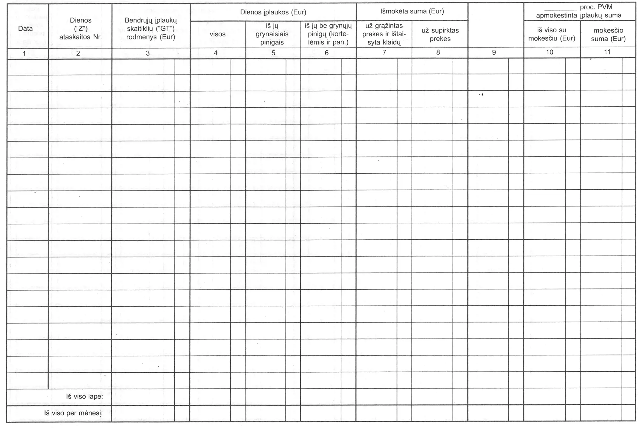 Kasos operacijų žurnalas, horizontalus, A4