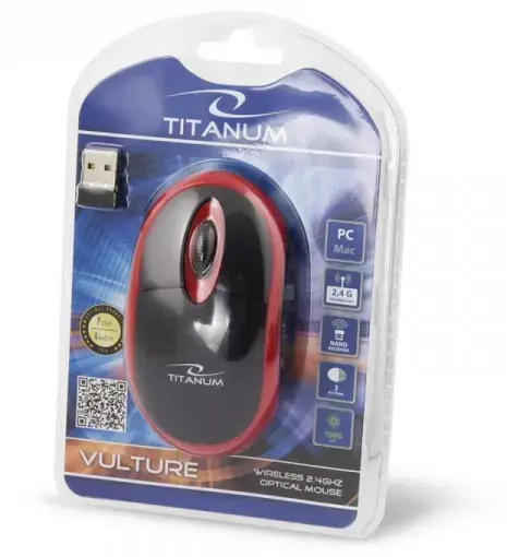 "Titanum TM116E" belaidė 3D pelė 2,4 GHz juoda / raudona