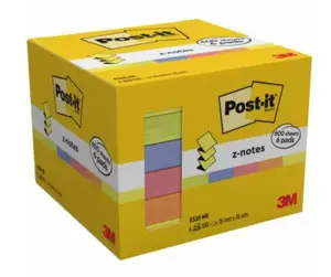 Lipnūs lapeliai Post it Z-Notes, 76 x 76 mm, įvairios spalvos, 6 vnt./pak.