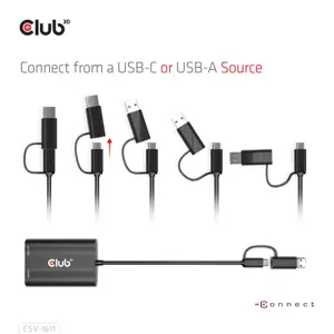 CLUB3D USB Gen1 Type-C/-A to Dual HDMI (4K/30Hz) / VGA (1080/60Hz), 0.22 m, USB Type-C, HDMI + VGA (D-Sub), Male, Female, Straight