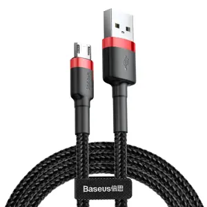 "Baseus Cafule Cable" patvarus nailono kabelis USB / micro USB QC3.0 2.4A 1 m juodas+raudonas (juod…