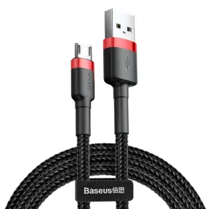 "Baseus Cafule Cable" patvarus nailono kabelis USB / micro USB QC3.0 2.4A 1 m juodas+raudonas (juodas+raudonas)