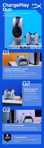 "HyperX CHARGEPLAY DUO PS5", "PlayStation 5", įkrovimo stovas, juodas, baltas, 5 V, 2 A, 6 val.