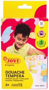 Guašas JOVI TEMPERA, 35 ml, 6 pastelinių spalvų rinkinys su teptuku