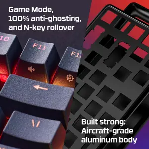 "HyperX Alloy Origins Core PBT HX Aqua" - mechaninė žaidimų klaviatūra, be klavišų (80-87 %), USB, mechaninė, QWERTY, RGB LED, juoda