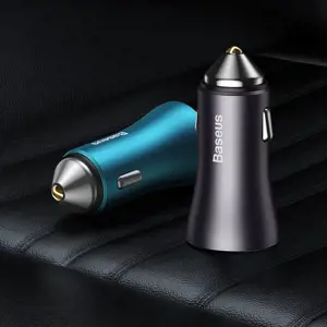 Baseus Golden Contactor Max car charger, 2x USB, 60W (blue)