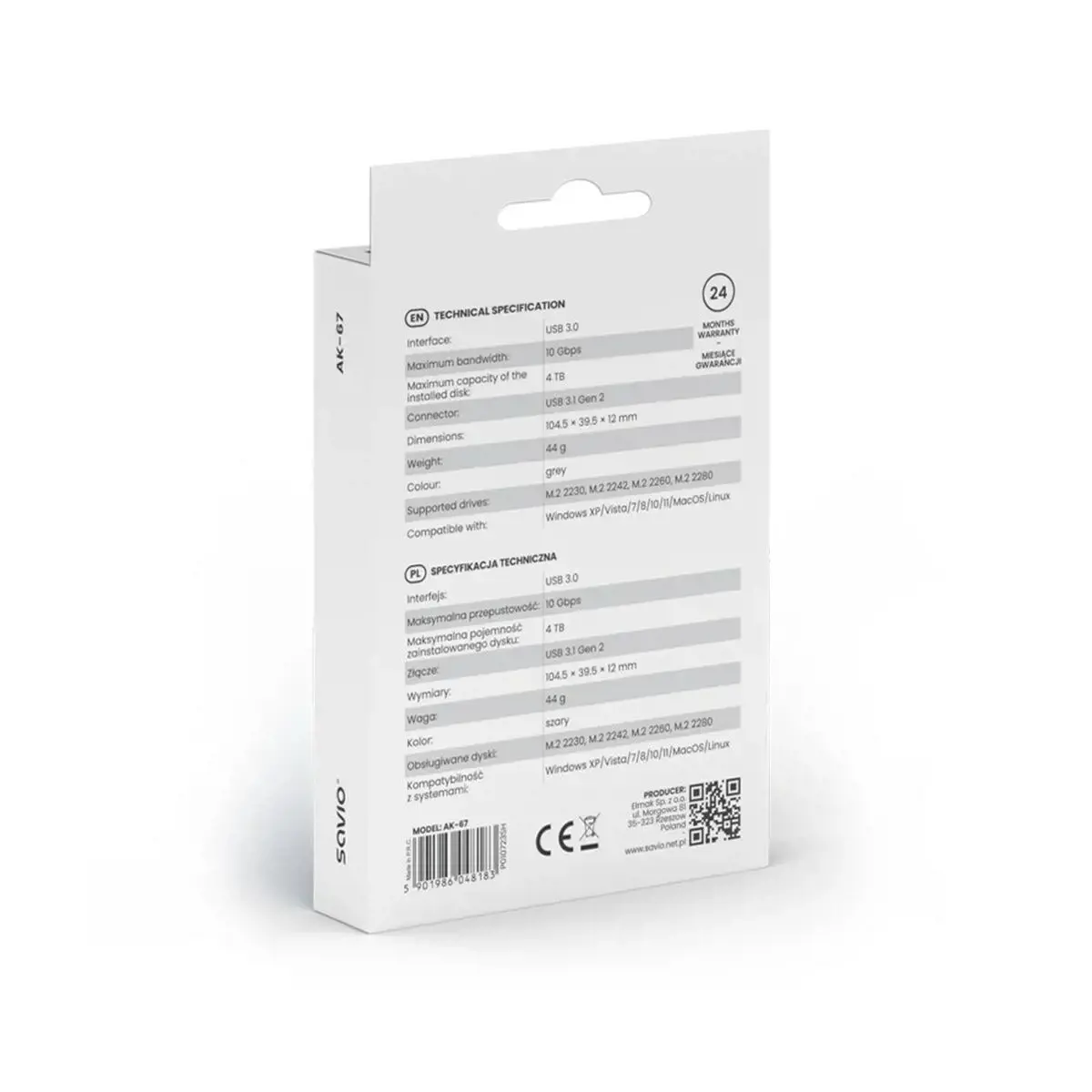 "SAVIO" IŠORINIŲ DISKŲ KORPUSAS M.2 SSD NVME, USB, AK-67