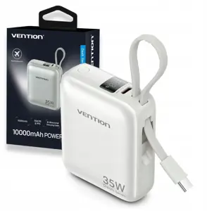 Vention 10000mAh 35W - power bank with USB-C cable (beige)