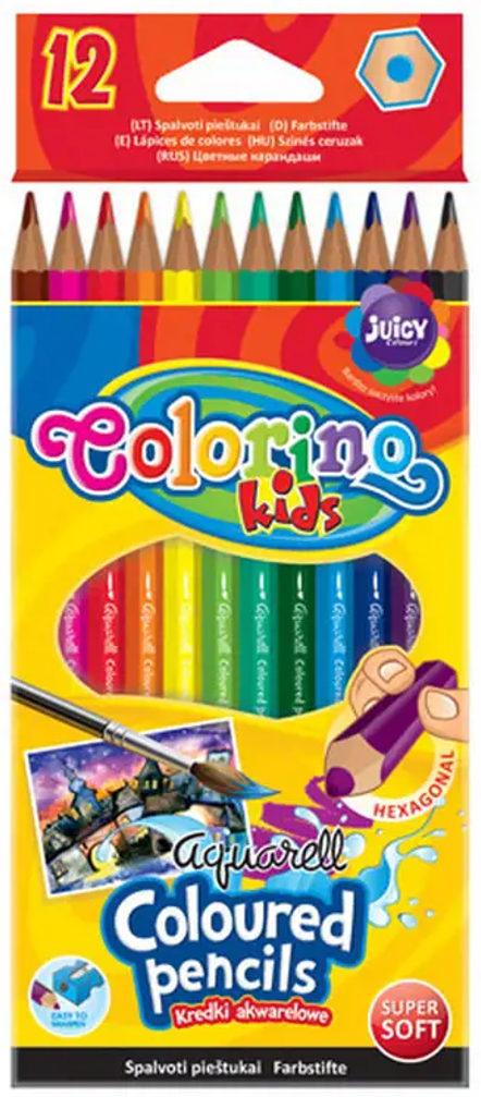 Spalvoti pieštukai, akvareliniai,su teptuku COLORINO, 12 spalvų