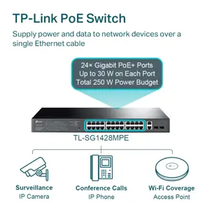 "TP-Link" 28 prievadų "Gigabit Easy Smart" komutatorius su 24 prievadais PoE+, valdomas, L2, Gigabit Ethernet (10/100/1000), maitinimas per Ethernet (PoE), montuojamas į 1U stovą