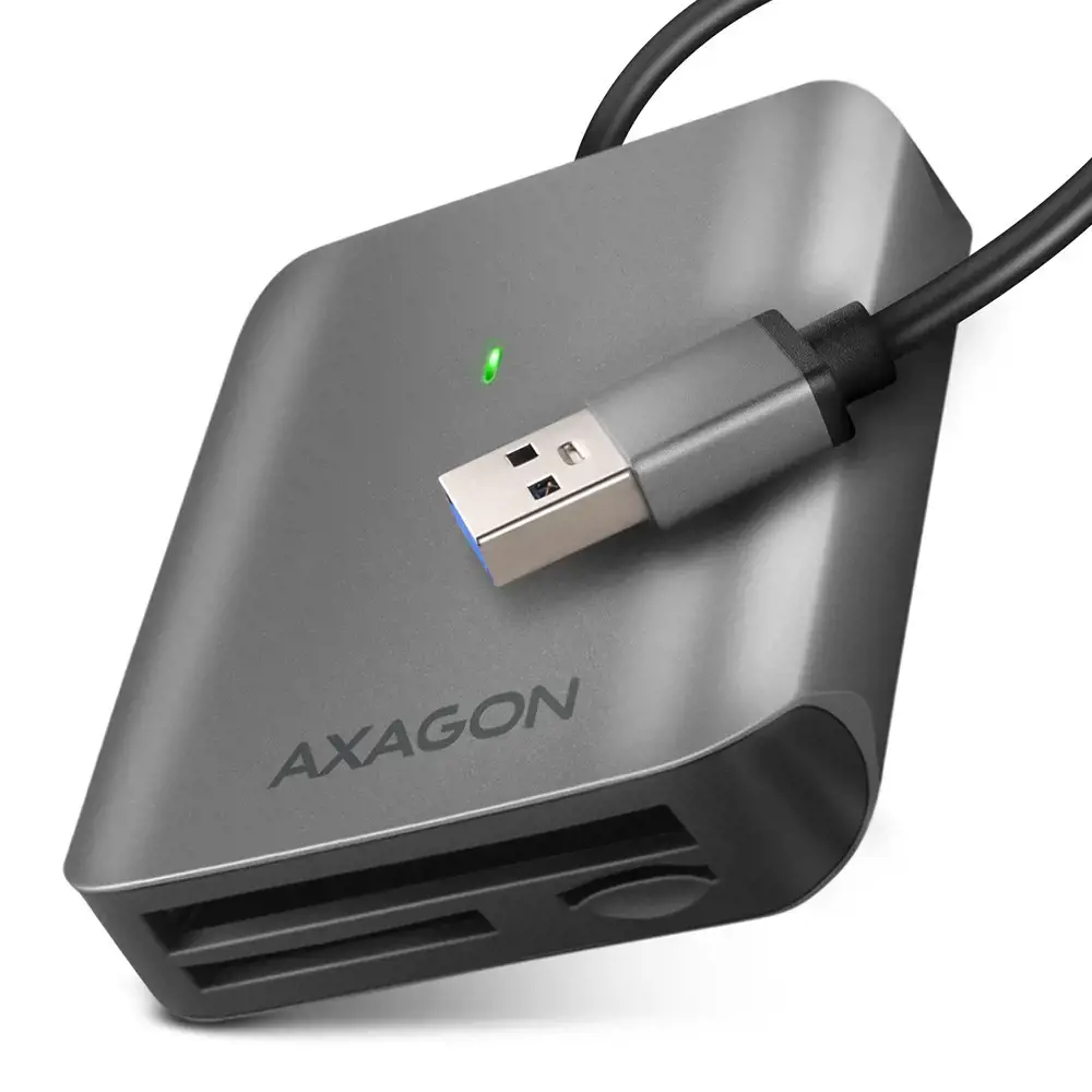 "Axagon Aluminum" greitaeigis USB-A 3.2 Gen 1 atminties kortelių skaitytuvas. 3 lizdai, UHS-II.
