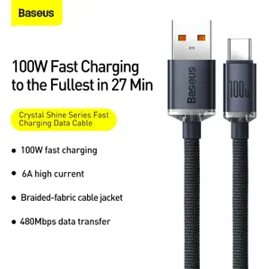 Baseus crystal shine series fast charging data cable USB Type A to USB Type C100W 1,2m black (CAJY000401)