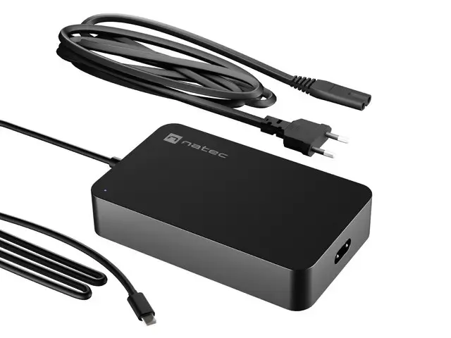NATEC nešiojamųjų kompiuterių įkroviklis Grayling USB-C 90W, skirtas nešiojamiesiems kompiuteriams, planšetiniams kompiuteriams, telefonams