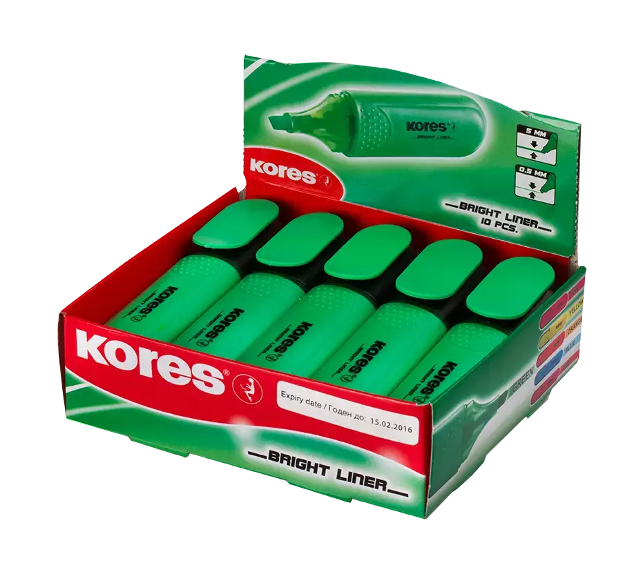 Teksto žymeklis KORES BRIGHT LINER, žalia