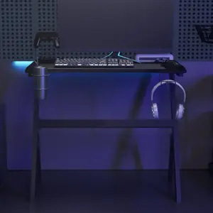 Žaidimų stalas su LED/Y formos kojelėmis, juodas, 90x60x75cm