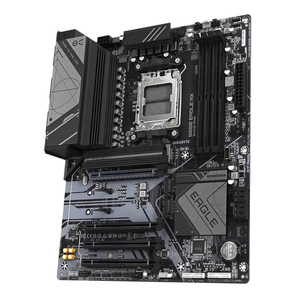 GIGABYTE B650 EAGLE AX Motherboard - Supports AMD Ryzen 7000 CPUs, 12+2+2 Phases Digital VRM, up to 7600MHz DDR5 (OC), 1xPCIe 5.0 + 2xPCIe 4.0 M.2, Wi-Fi 6E 802.11ax, GbE LAN, USB 3.2 Gen2, AMD, Socket AM5, AMD Ryzen™ 5, AMD Ryzen 7 7th Gen, AMD Ryzen 9 7th Gen, Socket AM5, 192 GB, DDR5-SDRAM