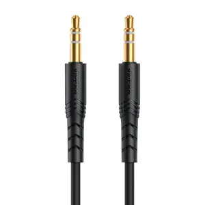 "Vipfan L04" 1 m ilgio paauksuotas 3,5 mm AUX mini lizdo kabelis (juodas)
