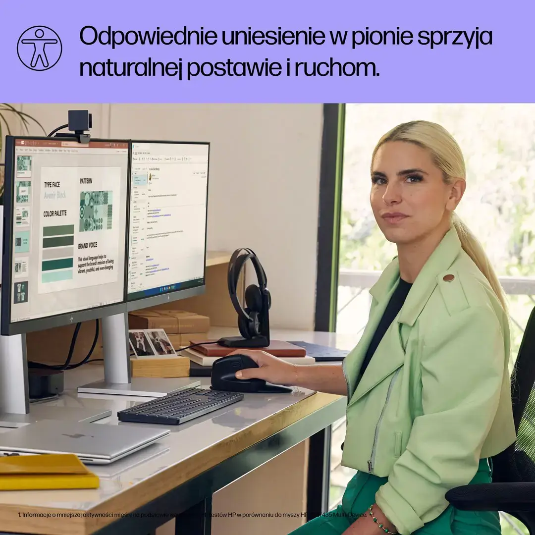 HP 920 ergonomiška belaidė pelė, dešinioji ranka, vertikali konstrukcija, "Bluetooth" + A tipo USB, 4000 DPI, juoda