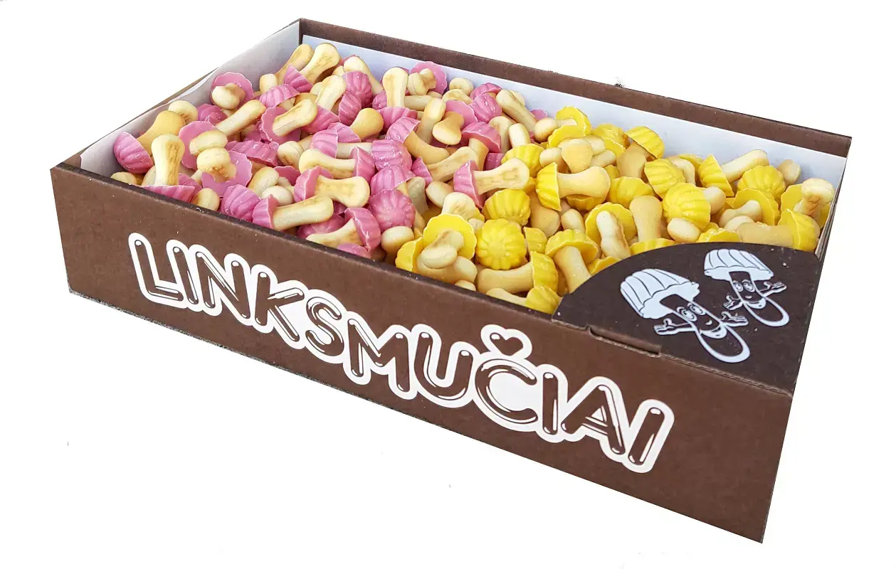 Sausainiai  LINKSMUČIAI, vaisių skonio asorti grybukai, 1 kg