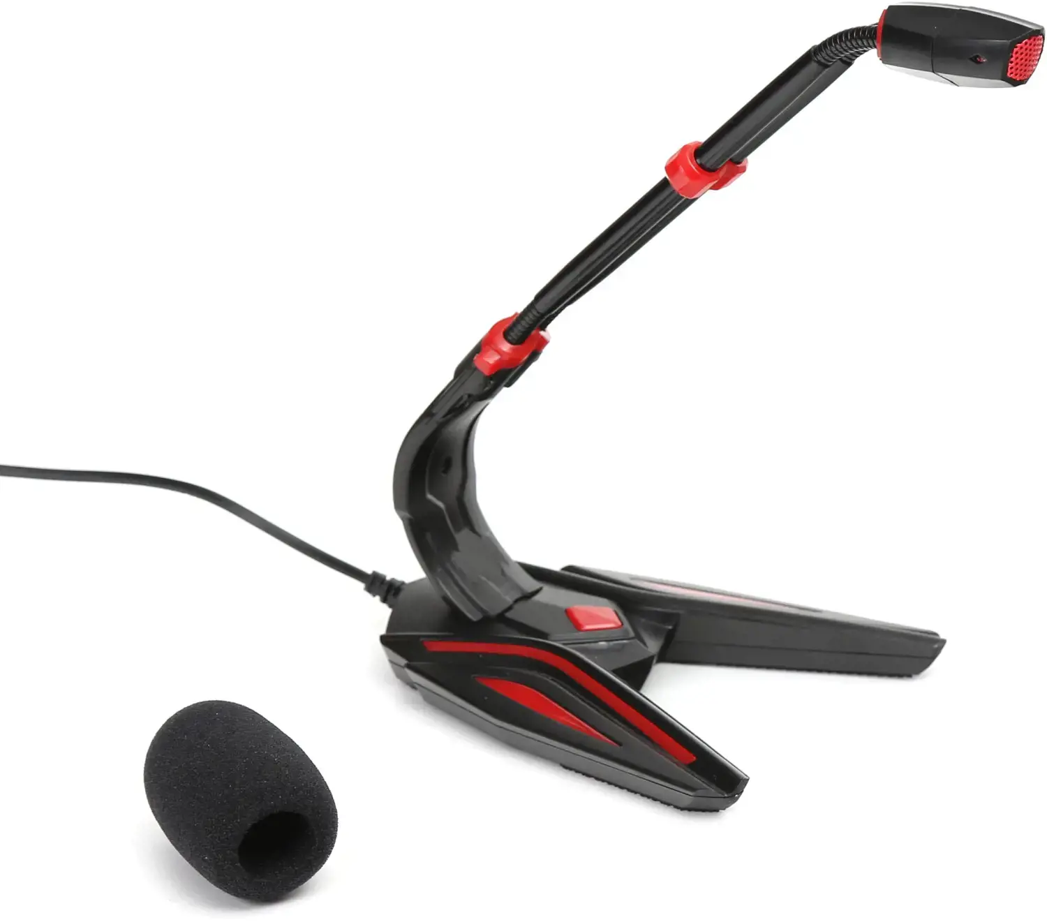 "Varr Gaming" 3,5 mm mikrofonas su stovu, reguliuojamas 180° kampu, valdymo skydelis (įjungimas / išjungimas, garsumas ir apšvietimas), mikrofono jautrumas -58±2 dB ir visakryptis, 3,5 mm jungtis, juoda / raudona, 1,5 m kabelis, mikrofonas ant stalo, -58 dB, 100 - 10000 Hz, 2200 Ω, 50 dB, visakryptis