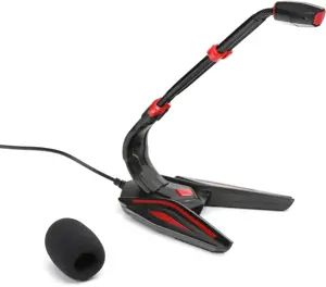 "Varr Gaming" 3,5 mm mikrofonas su stovu, reguliuojamas 180° kampu, valdymo skydelis (įjungimas / išjungimas, garsumas ir apšvietimas), mikrofono jautrumas -58±2 dB ir visakryptis, 3,5 mm jungtis, juoda / raudona, 1,5 m kabelis, mikrofonas ant stalo, -58 dB, 100 - 10000 Hz, 2200 Ω, 50 dB, visakryptis