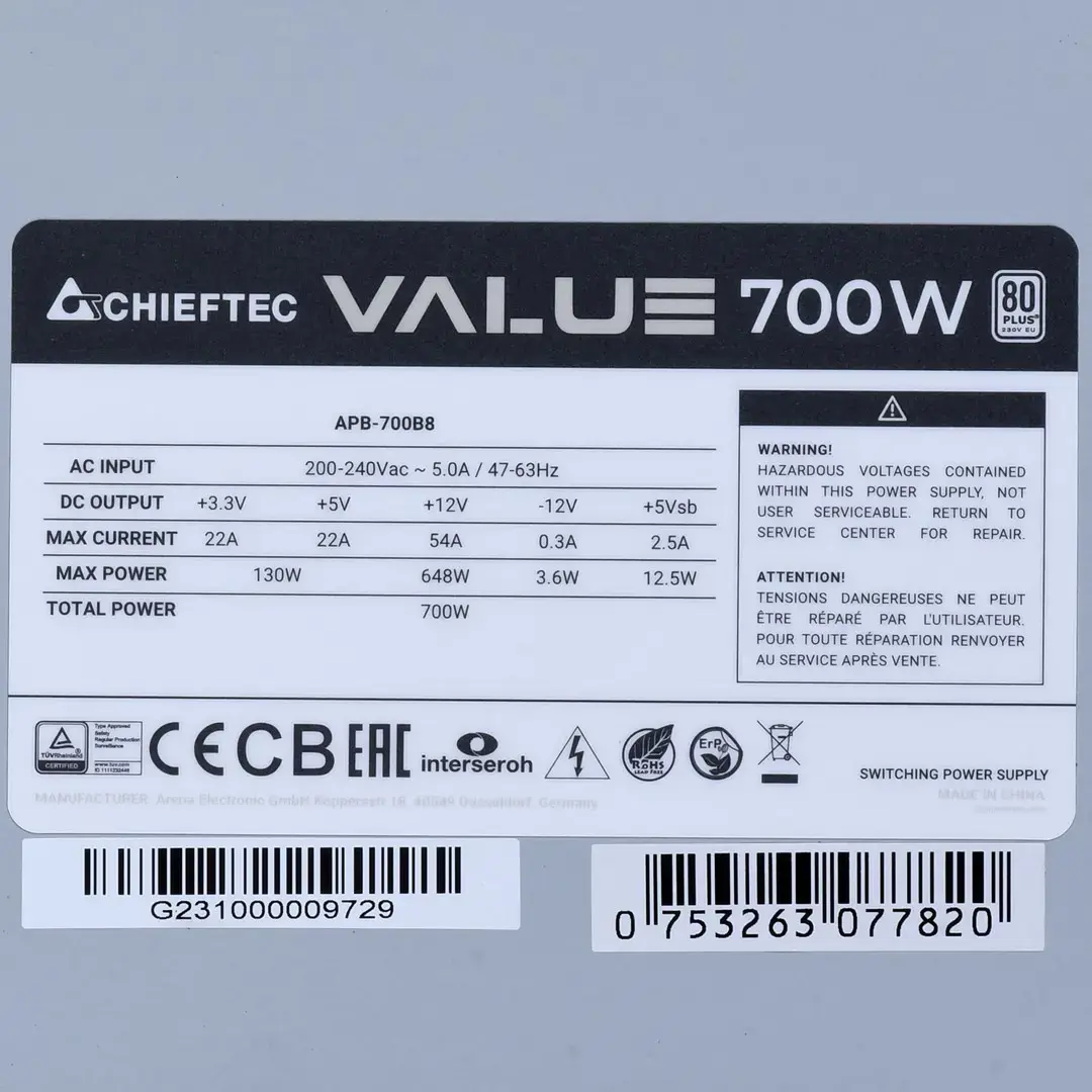 Maitinimo blokas CHIEFTEC APB-700B8, 700 W, 80 PLUS