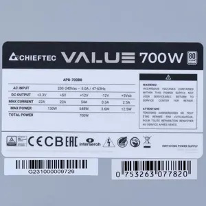 Maitinimo blokas CHIEFTEC APB-700B8, 700 W, 80 PLUS