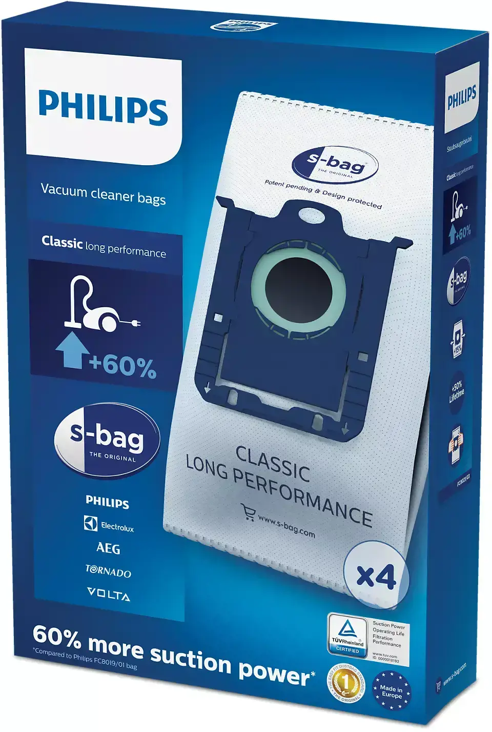 "Philips s-bag" 4 x dulkių maišeliai Dulkių siurblio maišeliai, Cilindrinis dulkių siurblys, Dulkių maišelis, Mėlynas, baltas, sintetinis, "Philips", "PowerLife": FC8320 - FC8329, FC8450 - FC8459 2000 serija, PowerGo: FC8240 - FC8246, FC8293 -...