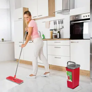 Plokščia šluostė + kibiras + teleskopinis strypas + 2 x mikropluošto padas 5,7 l grindų valymo rinkinys XXL su besisukančia galvute