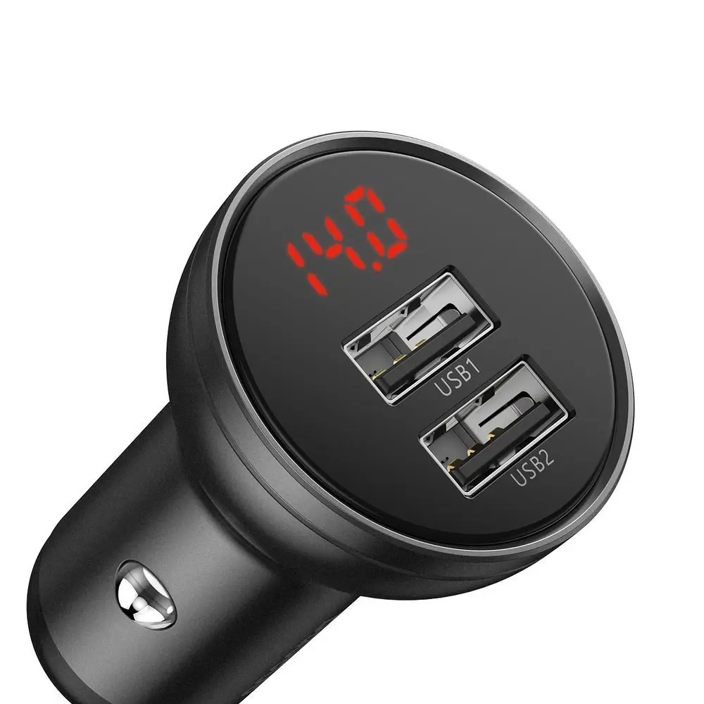 Baseus Digital Display Dual USB 4.8A Car Charger 24W + 3in1 USB - UBS Type C | micro USB | Lightning 1,2m cable black (TZCCBX-0G)