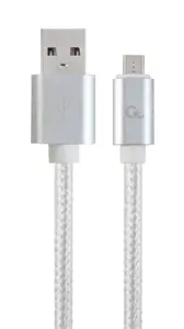 Gembird cotton braided micro USB cable 2.0 1.8M Silver
