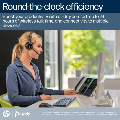 POLY Voyager 4320 Microsoft Teams Certified Headset +BT700 dongle +Charging Stand, Wireless, Calls/Music, 162 g, Headset, Black