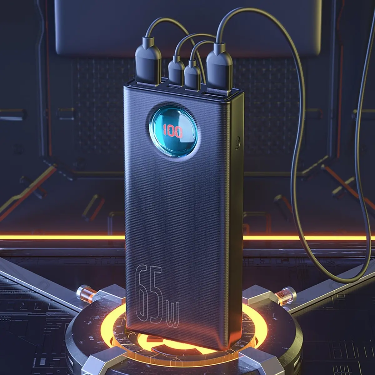 Maitinimo baterija "Baseus Amblight" 30000 mAh, 4xUSB, USB-C, 65W (juoda)