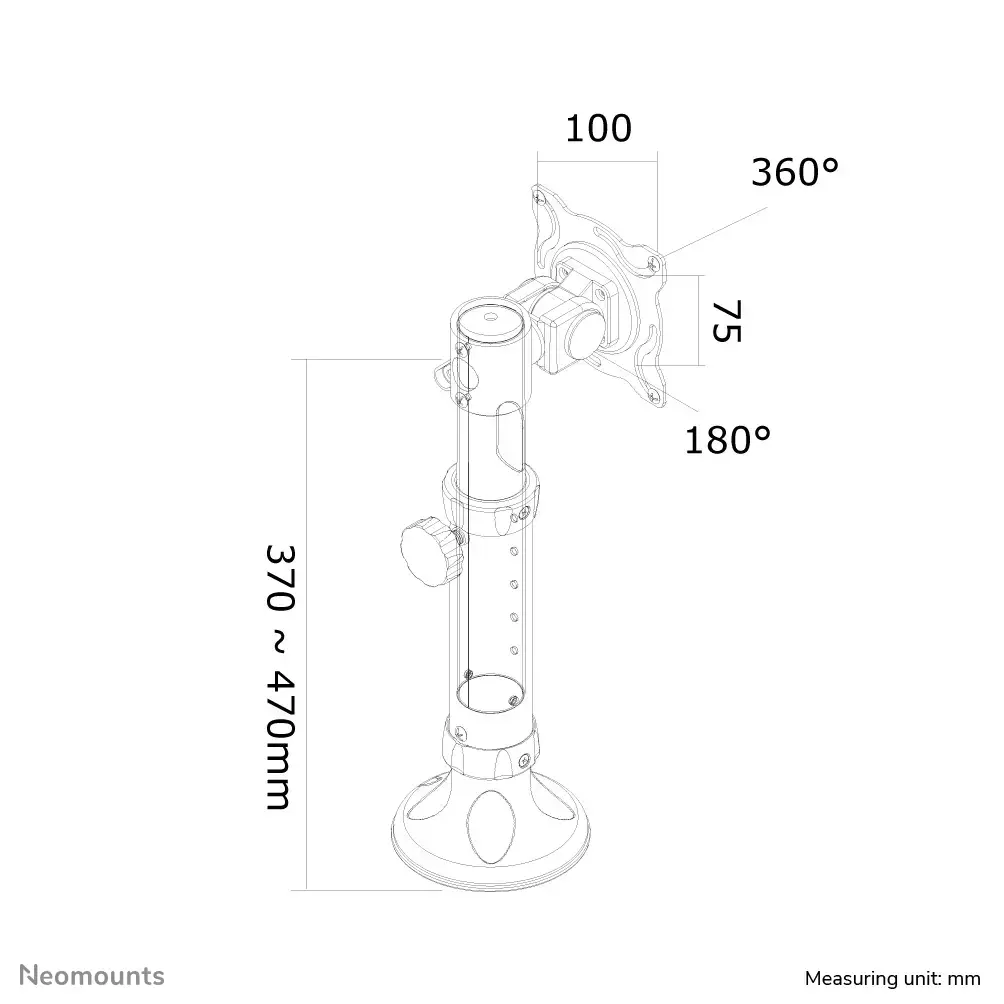 "Neomounts by Newstar" monitoriaus laikiklis ant stalo, 12 kg, 25,4 cm (10"), 76,2 cm (30"), 75 x 75 mm, 100 x 100 mm, juodas
