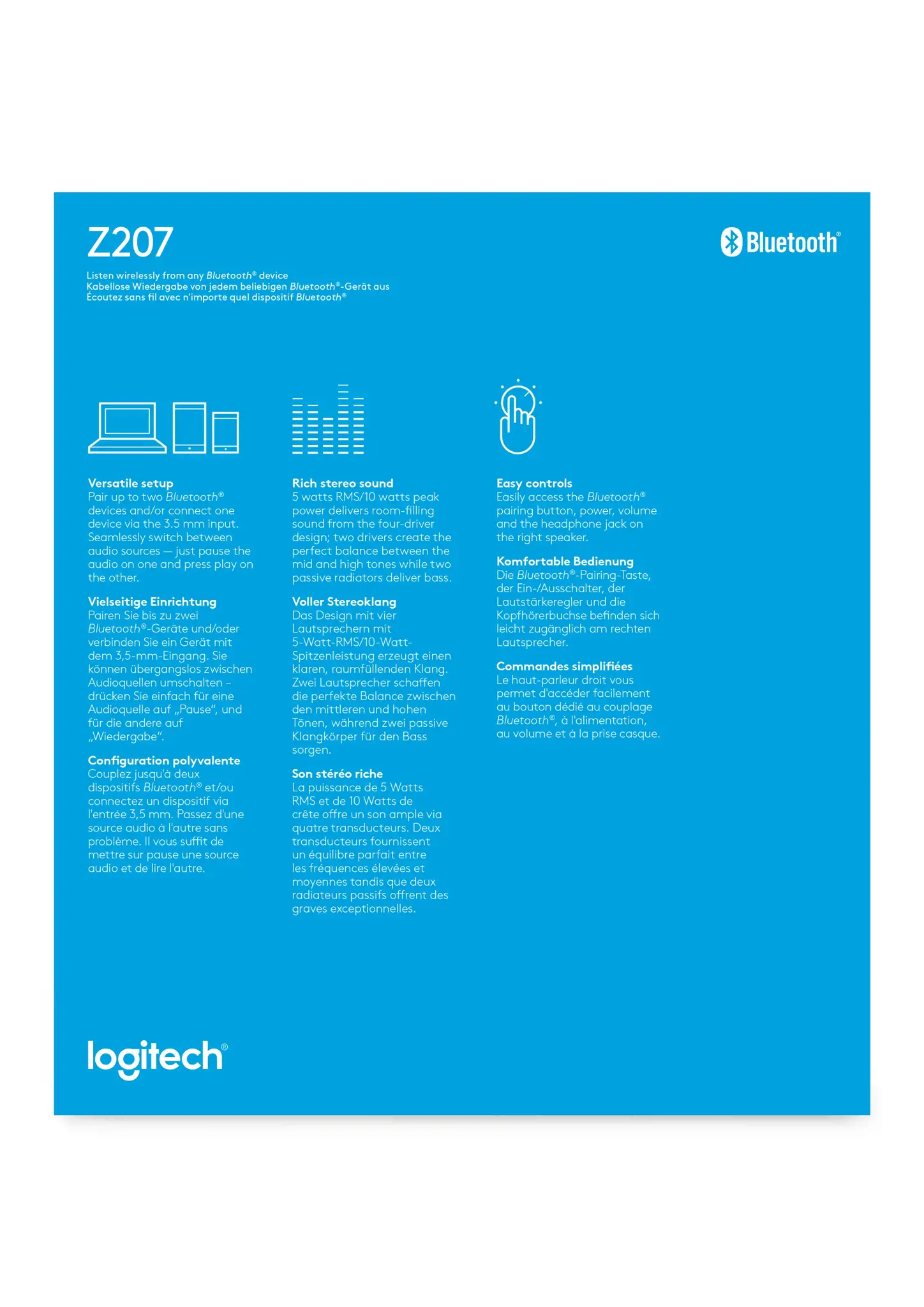 "Logitech Z207" "Bluetooth" kompiuterio garsiakalbiai, 2.0 kanalai, laidiniai ir belaidžiai, 10 W, balti