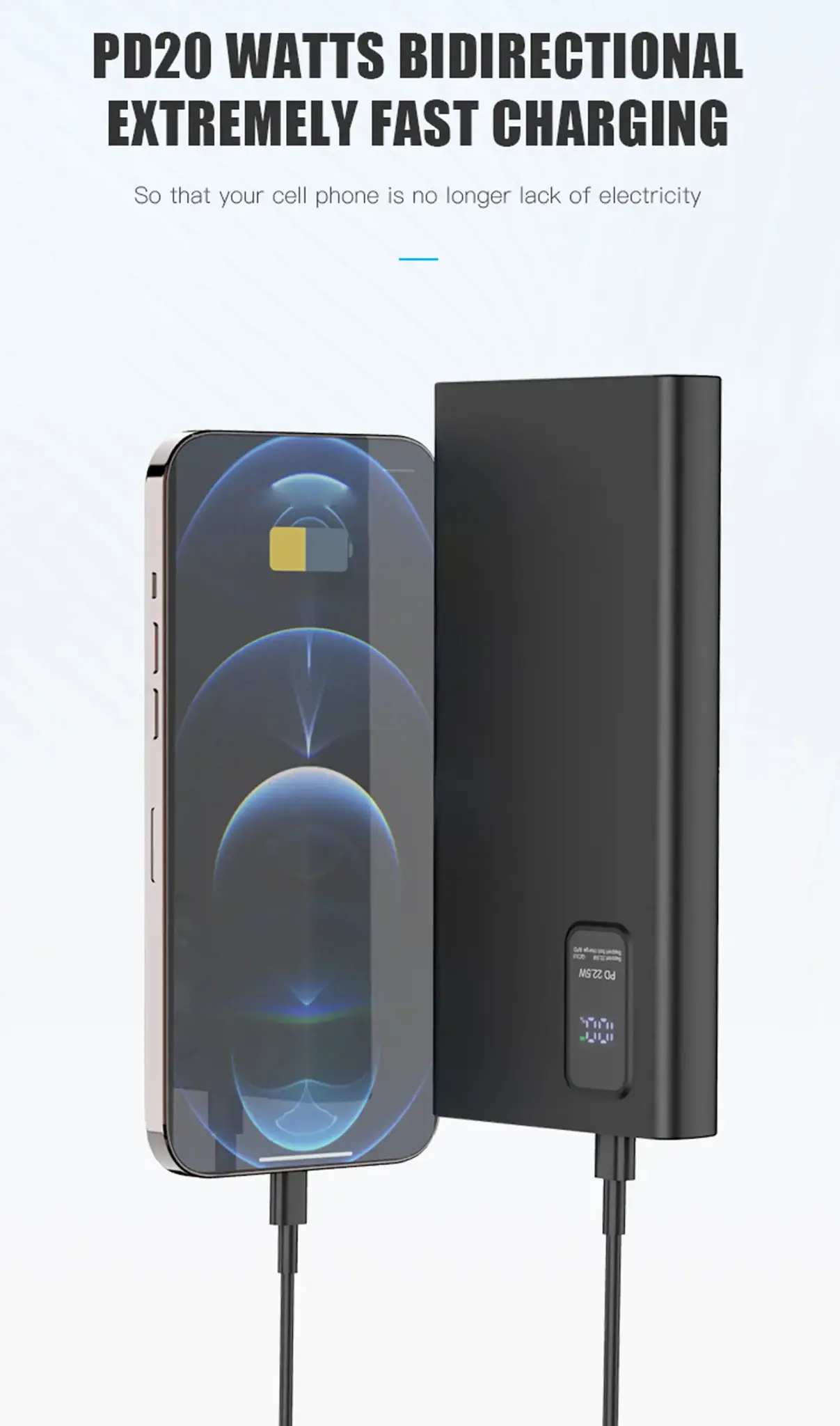 Plokštelės maitinimo bankas 10000mAh PD QC LED, baltos spalvos