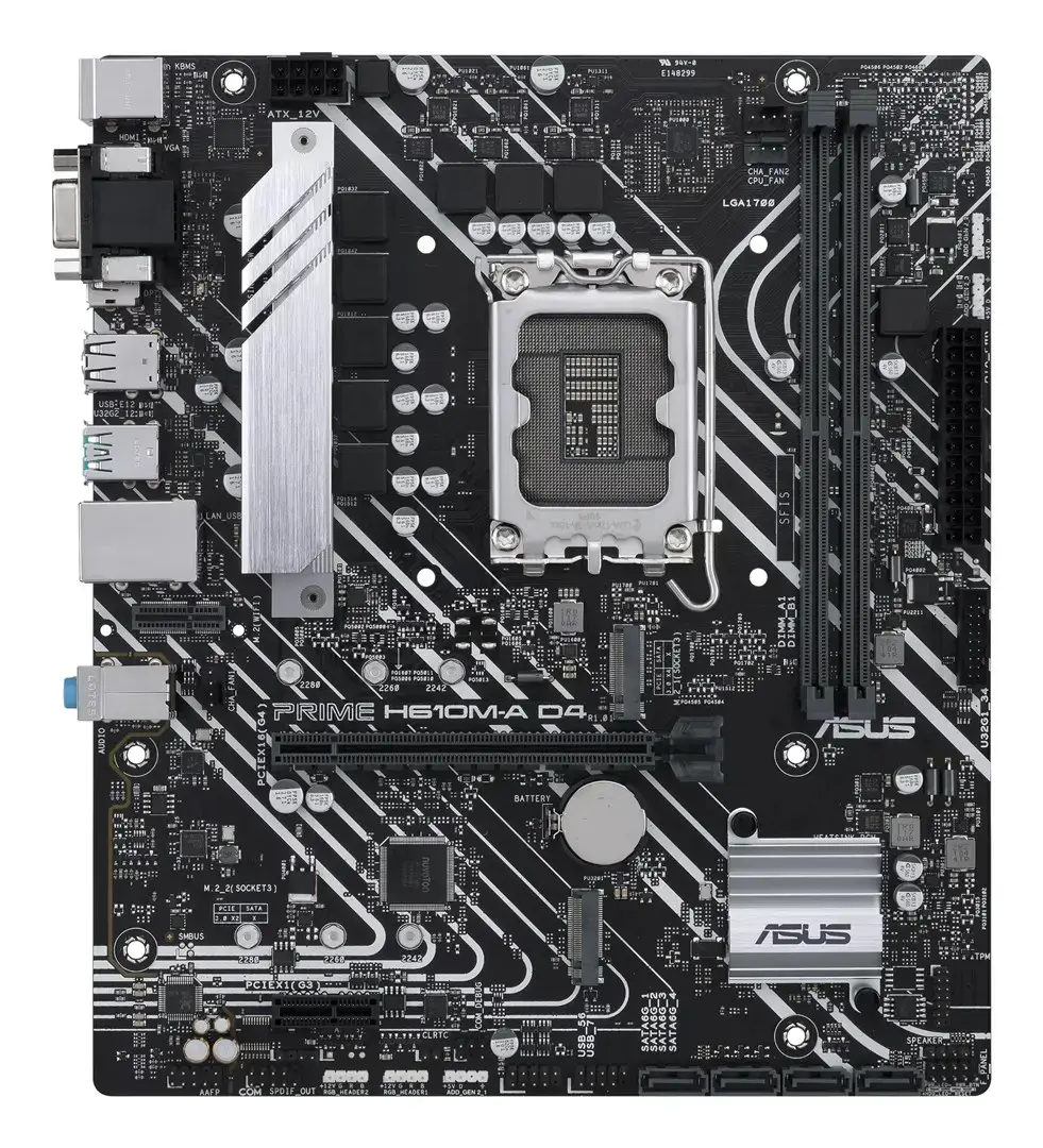 ASUS PRIME H610M-A D4-CSM, "Intel", LGA 1700, "Intel® Celeron®", "Intel® Core™ i3", "Intel® Core™ i5", "Intel® Core™ i7", "Intel® Core™ i9", "Intel® Pentium®", DDR4-SDRAM, LPDDR3-SDRAM, 64 GB, DIMM