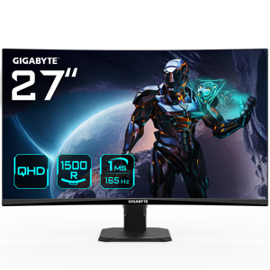 GIGABYTE GS27QC 27" QHD Curved Gaming Monitor - 2560 x 1440 (QHD), 165Hz, 1ms, 250 cd/m2, FreeSync …