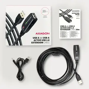 "Axagon ADR-220" aktyvusis ilgintuvas USB 2.0 A-M > A-F kabelis, 20 m ilgio. Maitinimo šaltinio parinktis.