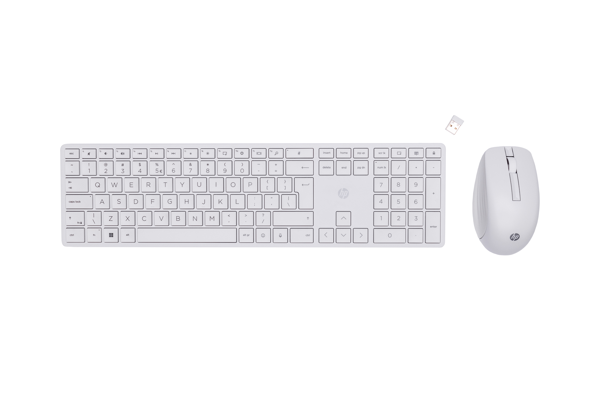 HP 650 belaidis klaviatūros ir pelės komplektas, pilno dydžio (100 %), RF belaidis, membraninis, baltas, pelė pridedama