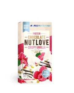 Proteininis baltasis šokoladas NUTLOVE ALLNUTRITION vanilės skonio su avietėmis, 100g