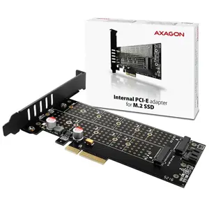 AXAGON PCEM2-D PCI-E 3.0 4x - DUAL M.2 SSD (NVMe + SATA), dviguba įtampa, iki 110 mm SSD
