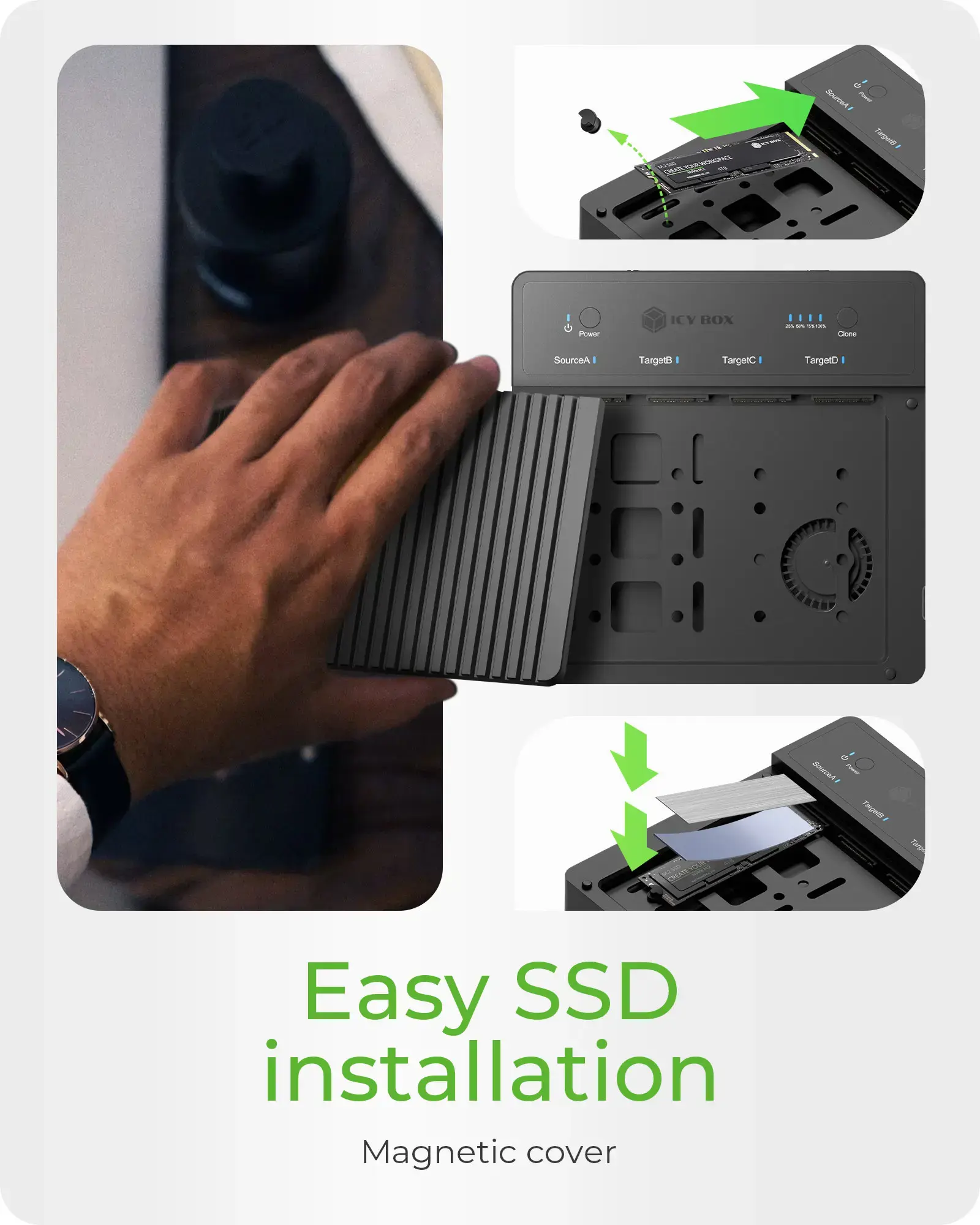 Raidsonic 4-Bays USB4 Duplicator (1:3 clone) for NVMe M.2 SSD | IB-4013MCL-C4