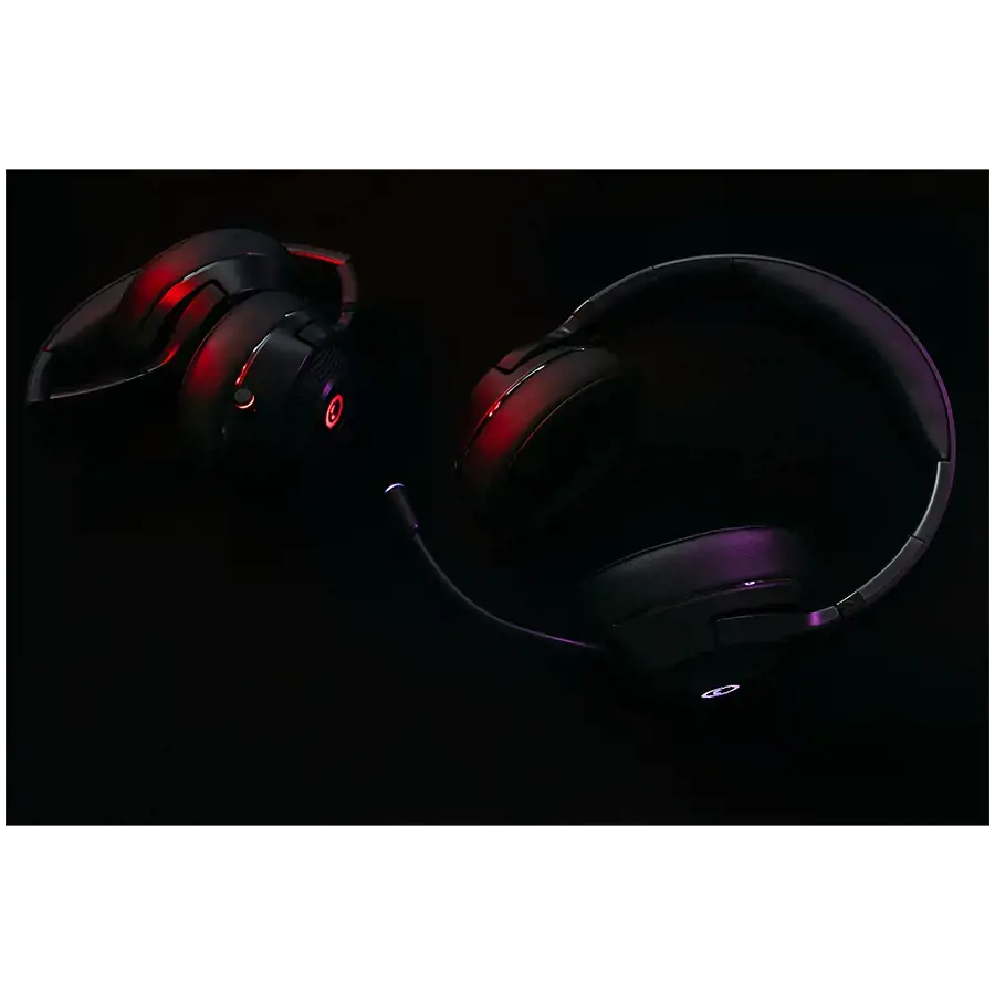 Lorgar Noah 701, žaidimų ausinės su mikrofonu, 2.4G+ BT 5.0 Realtek 8763, baterija 1000 mAh, C tipo įkrovimo kabelis 0,8 m, garso kabelis 1,5 m, dydis: 195*185*80 mm, 0,28 kg. Juoda