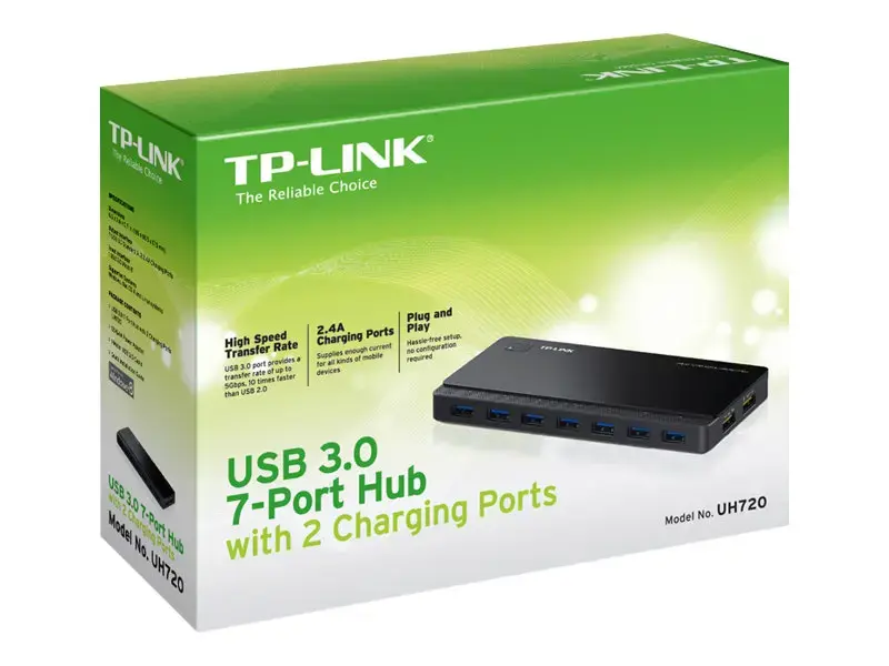 TP-Link UH720, USB 3.2 Gen 1 (3.1 Gen 1) Micro-B, USB 3.2 Gen 1 (3.1 Gen 1) Type-A, 5000 Mbps, juoda, 1 m, USB